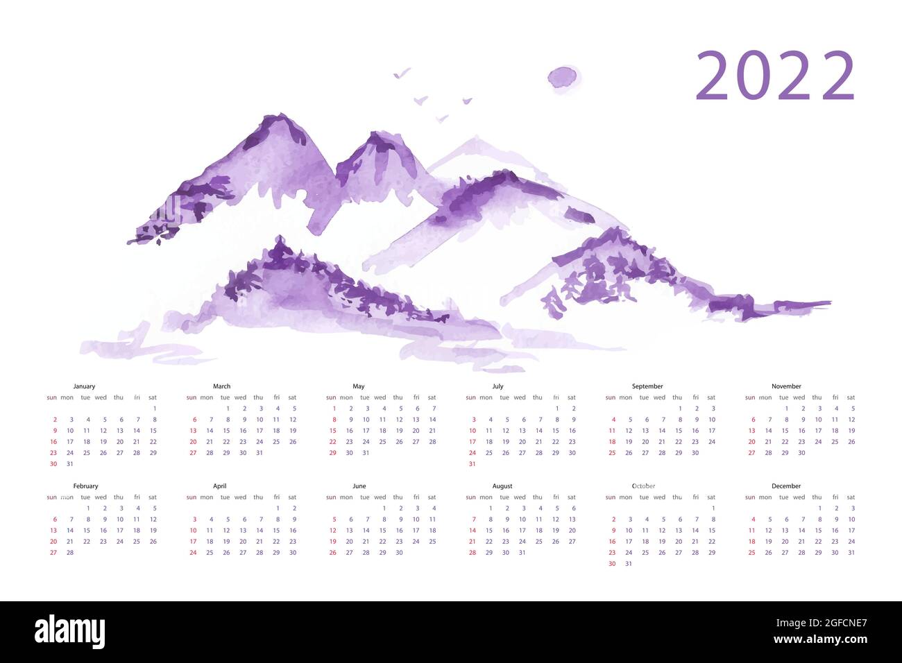 Calendario 2022 da stampare immagini e fotografie stock ad alta