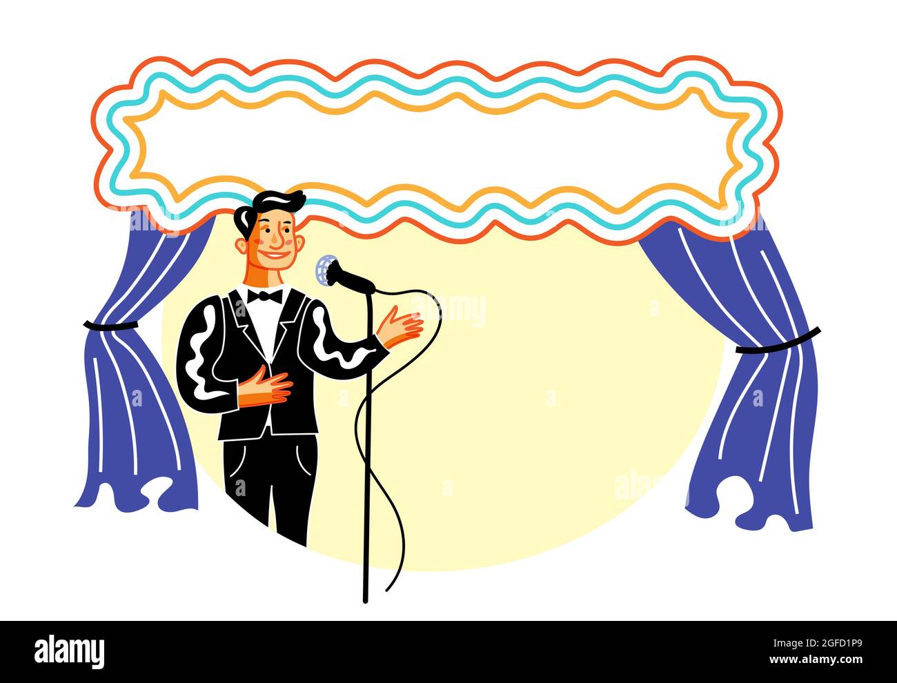 Showman sul palco illustrazione vettoriale piatta Illustrazione Vettoriale