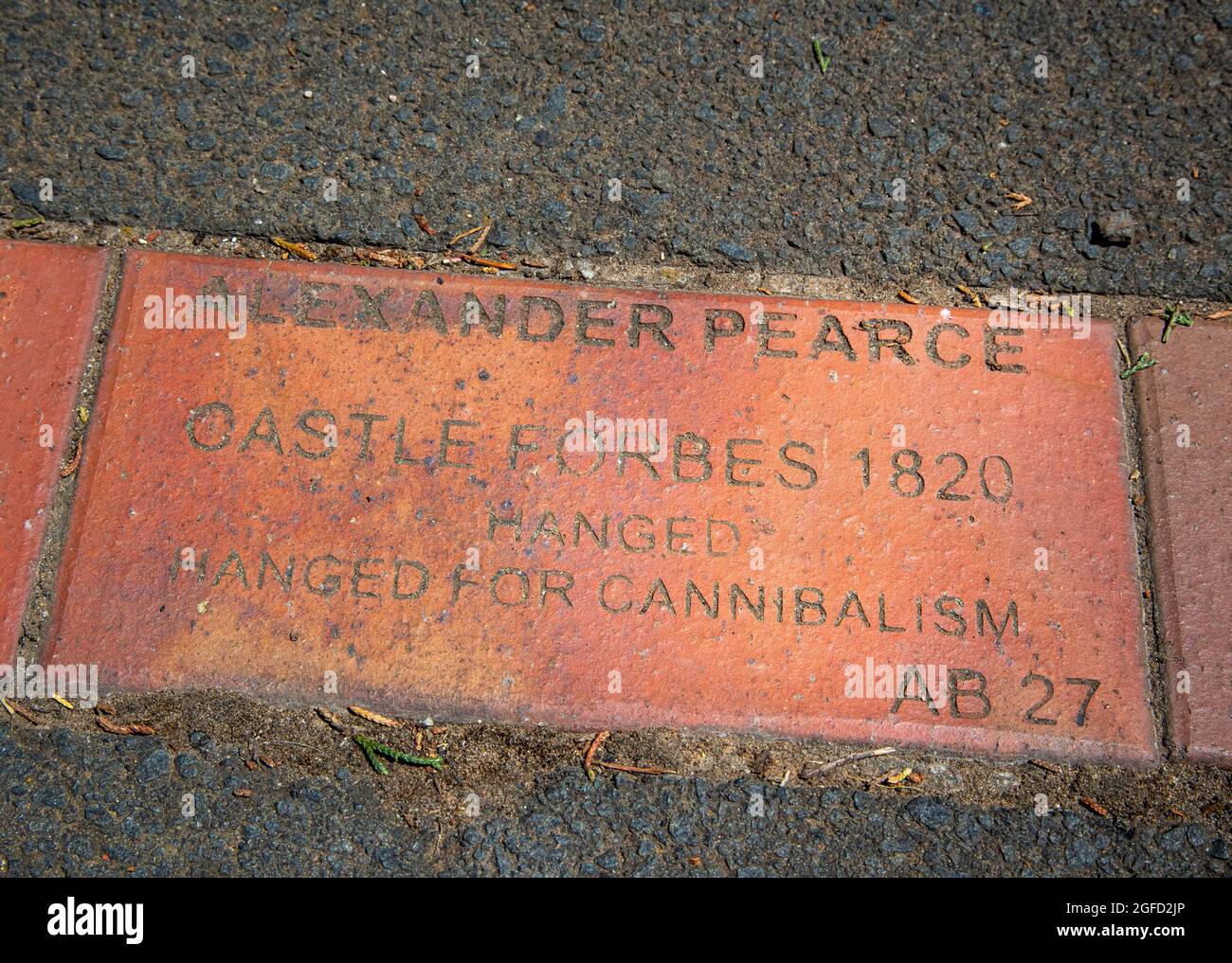 Il sentiero del Brick di Convict a Cambell Town, Tasmania, Australia. Il Trail commemora circa 75,000 detenuti trasportati dall'Inghilterra a T. Foto Stock