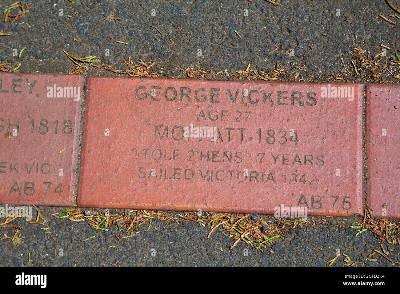 Il sentiero del Brick di Convict a Cambell Town, Tasmania, Australia. Il Trail commemora circa 75,000 detenuti trasportati dall'Inghilterra a T. Foto Stock