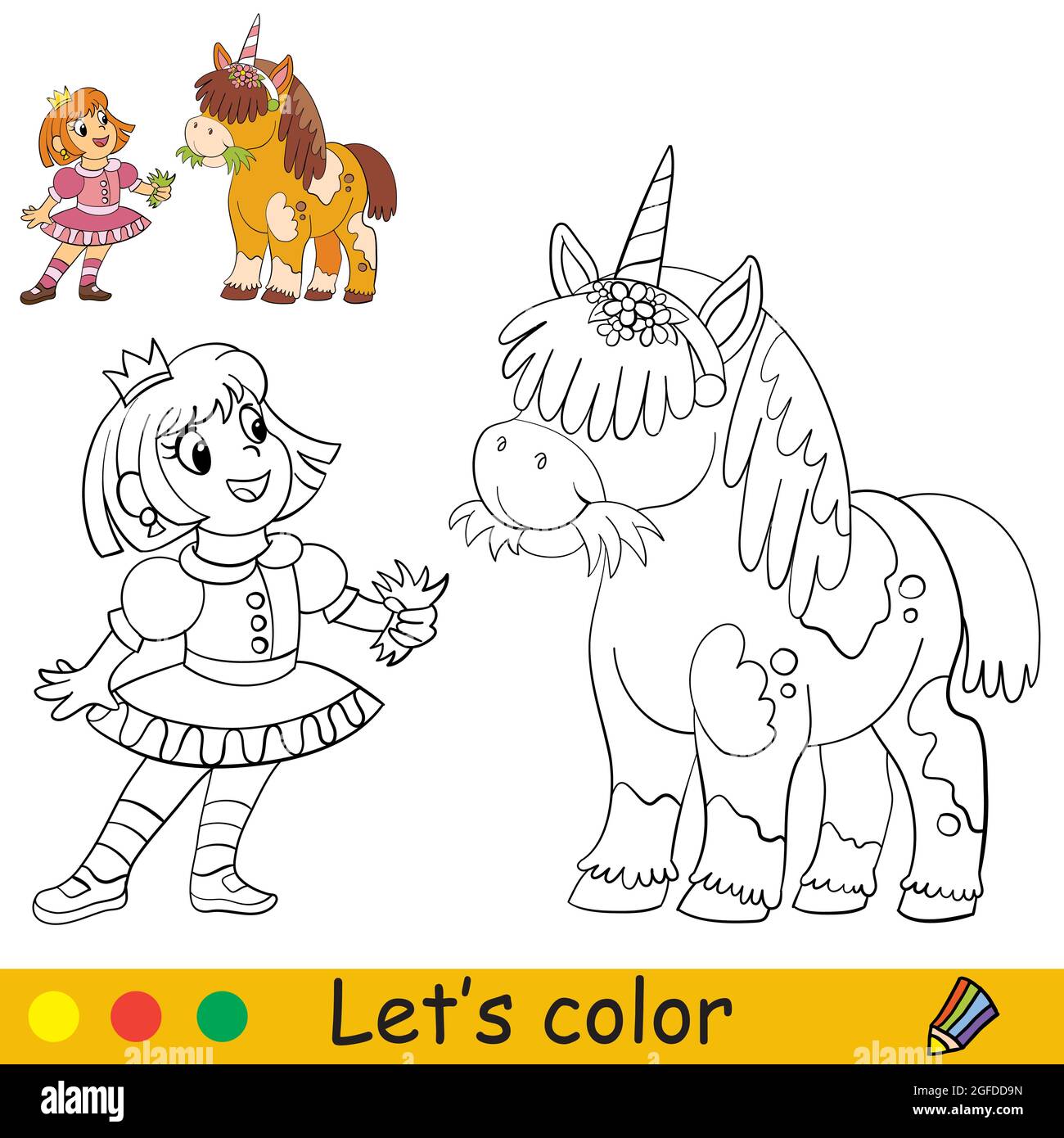 Unicorn Princess Disegno da colorare per Bambini - Vettoriale