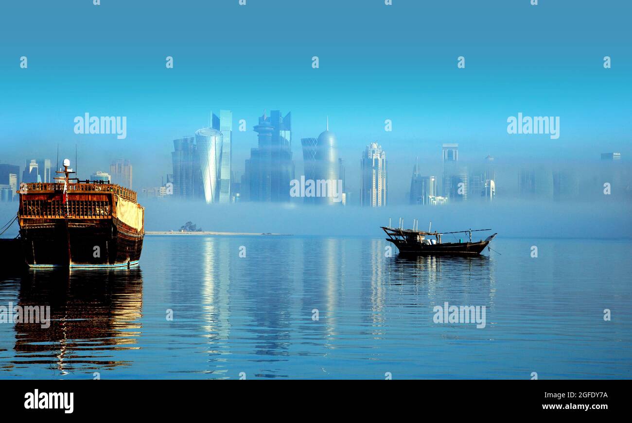 Una bella vista dello skyline di Doha - QATAR Foto Stock