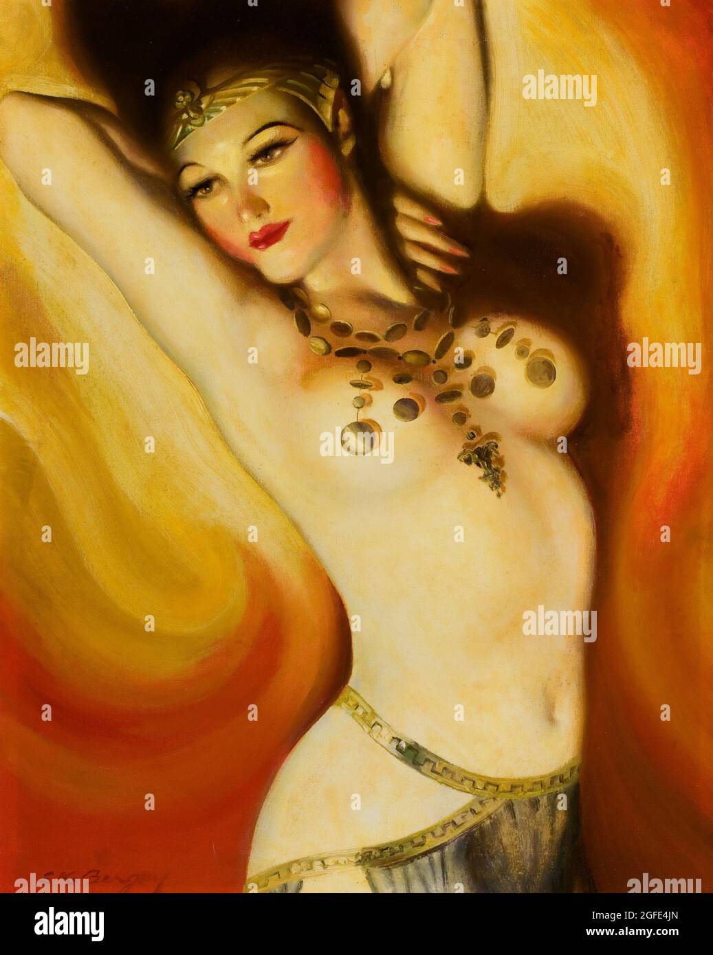 EARLE BERGEY (americano, 1901-1952). Copertina di PEP Stories, aprile 1936. Olio su tela, pin-up ragazze / copertina ragazza / bellezza / donna, nudi. Foto Stock