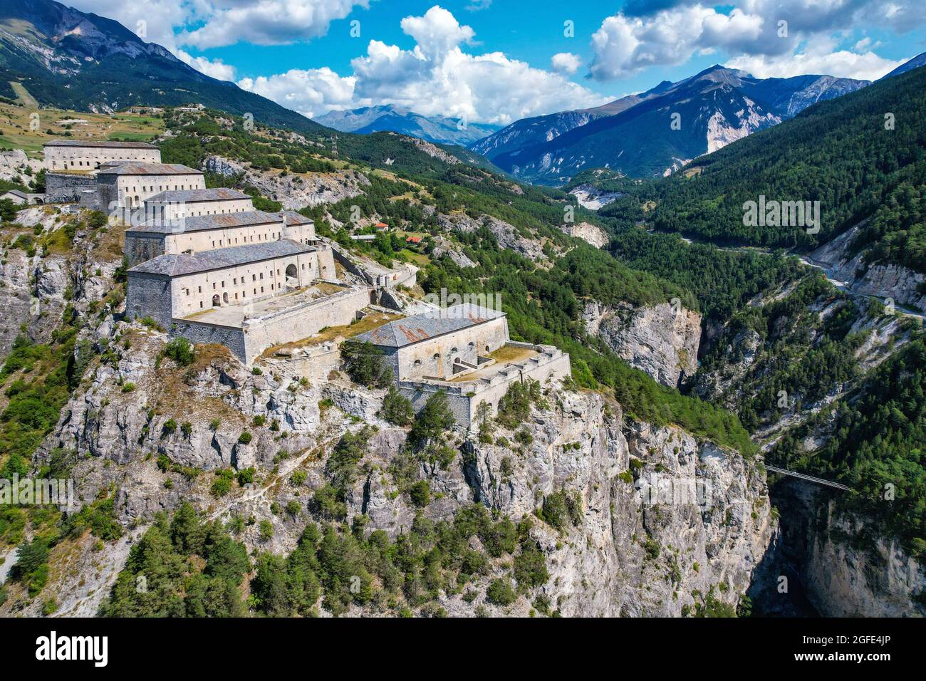 Foto del drone Mavic di Fort Victor-Emmanuel della Barrière de l'esseillon, Modane, Francia Foto Stock