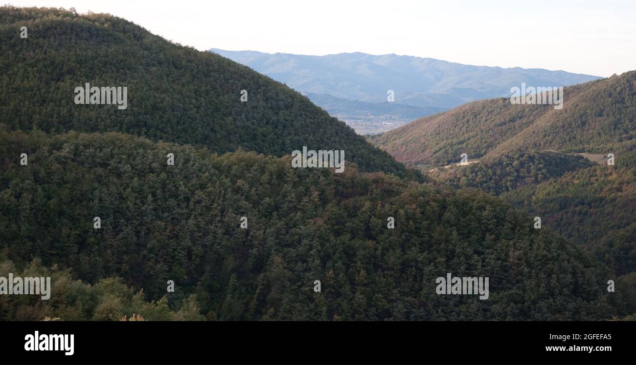 Colline toscane (vista da montagna), Toscana, Italia Foto Stock