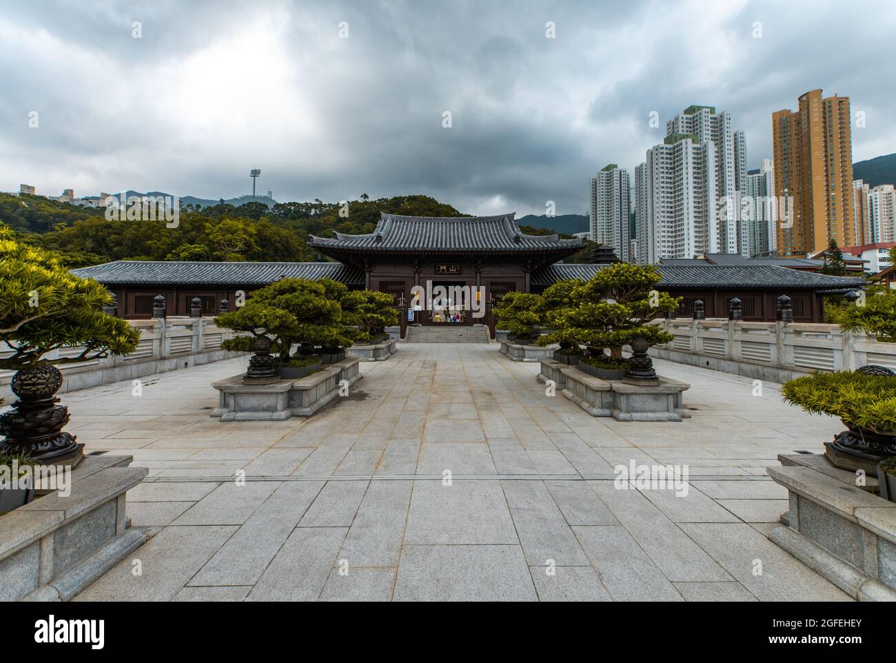 Edificio del tempio nel convento buddista Chi Lin di Hong Kong Foto Stock