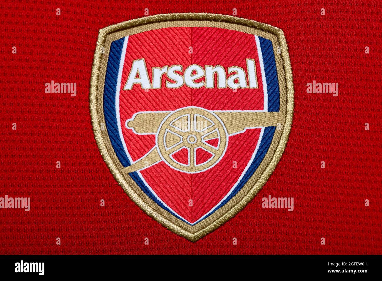 Primo piano del kit Arsenal FC 2020/21. Foto Stock