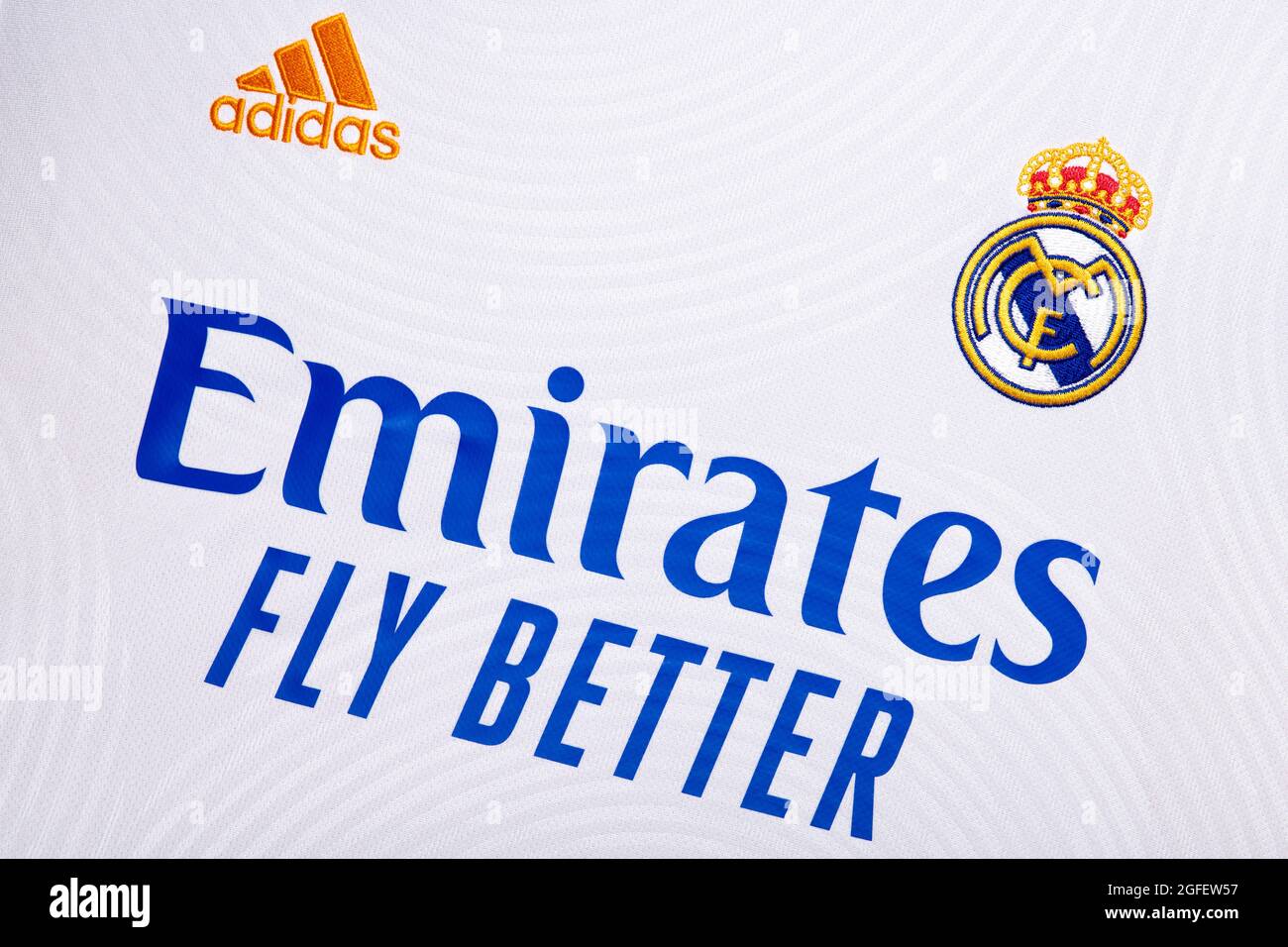 Primo piano del kit Real Madrid 2020/21. Foto Stock