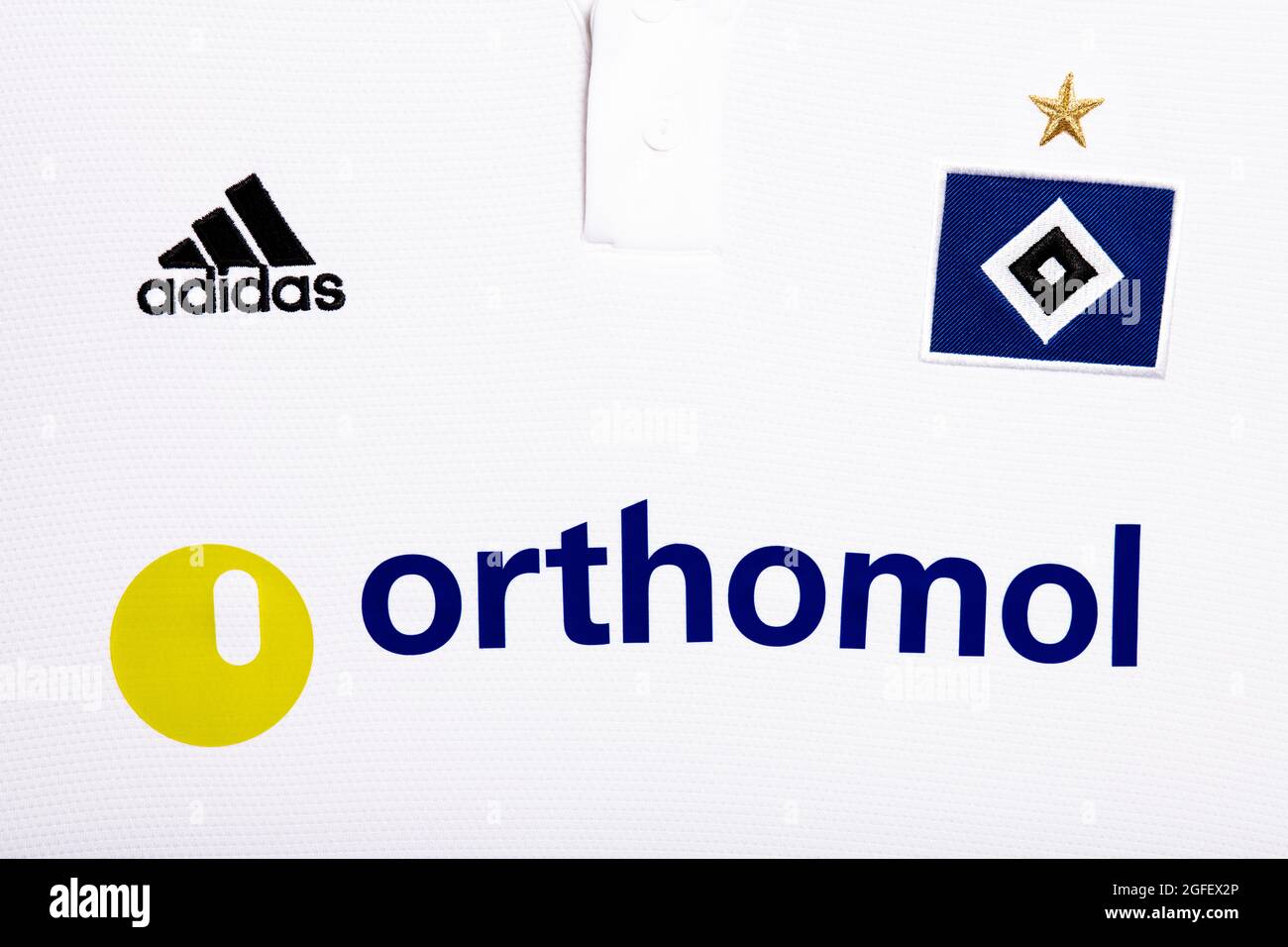 Primo piano del kit Hamburger SV 2020/21. Foto Stock