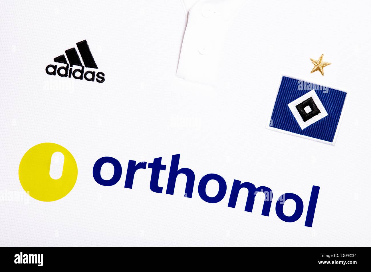 Primo piano del kit Hamburger SV 2020/21. Foto Stock