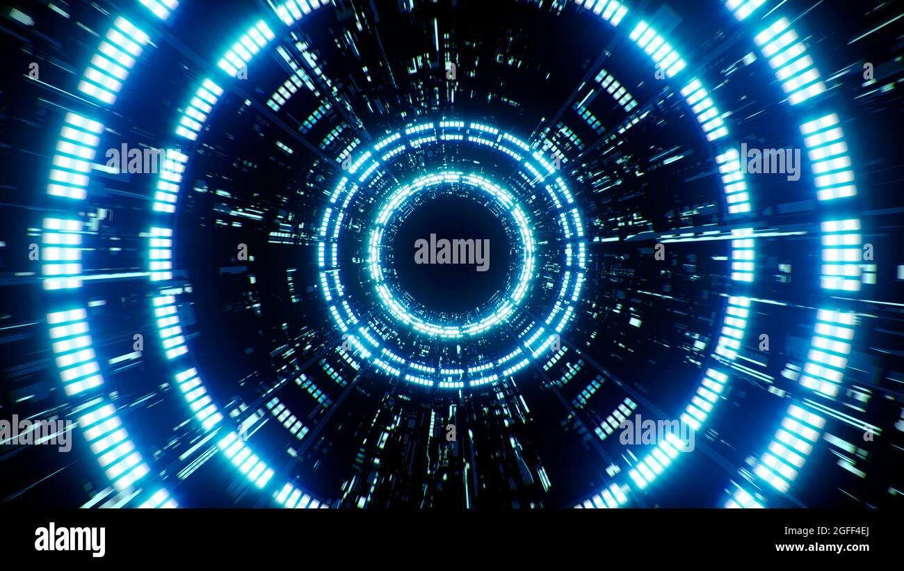 Tecnologia Sci fi Shining Blue Circle Light sfondo Foto Stock