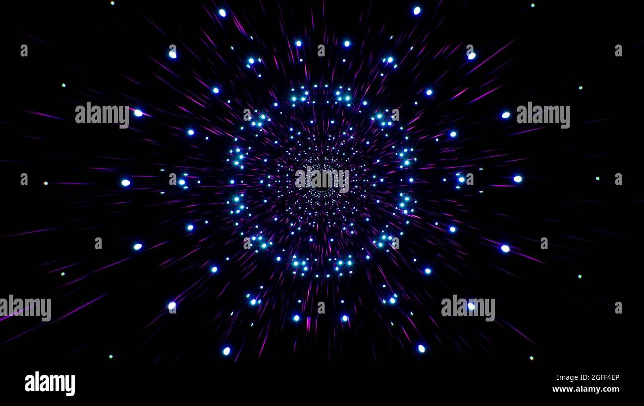 Particelle di glitter blu e linee di luce viola sfondo Foto Stock