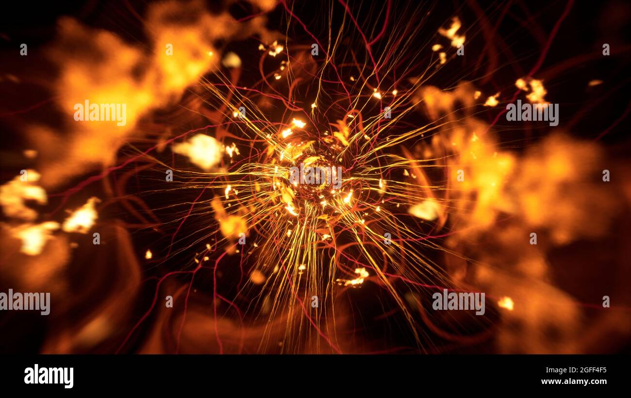 Bruciare particelle di fiamma e fuoco linee organiche sfondo Foto Stock