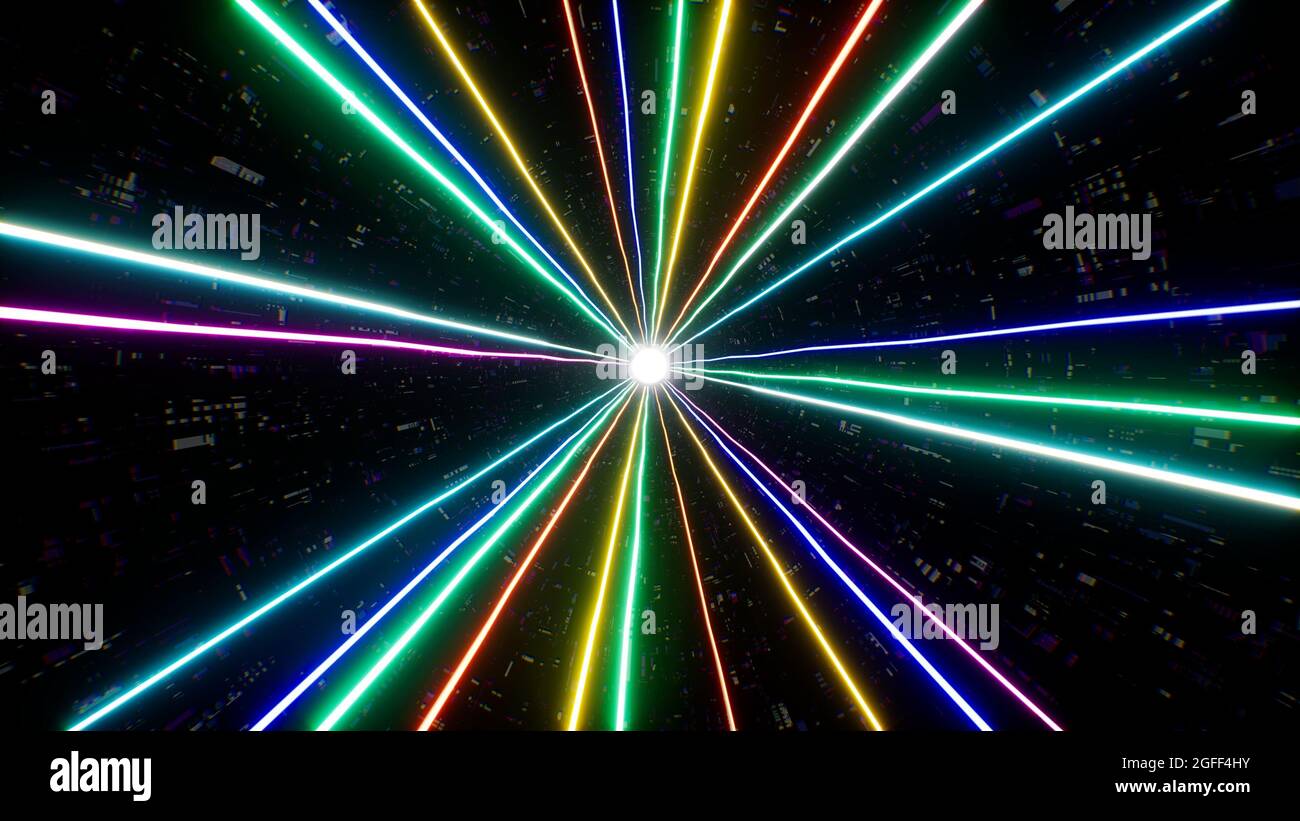 Luce colorata rays Burst nel concetto di tecnologia Sci fi sfondo Foto Stock