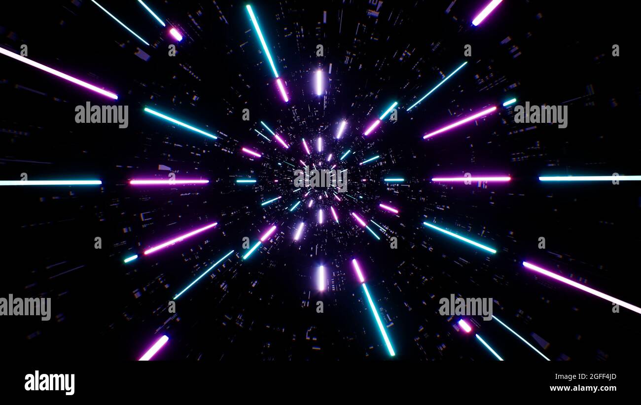 Colore ciano e viola Neon Light Beam Scifi Technology sfondo Foto Stock