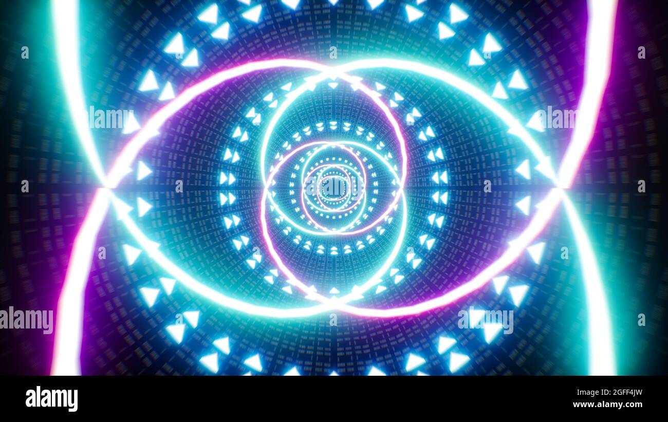 Occhi luminosi Neon linee curve effetto luce sfondo astratto Foto Stock