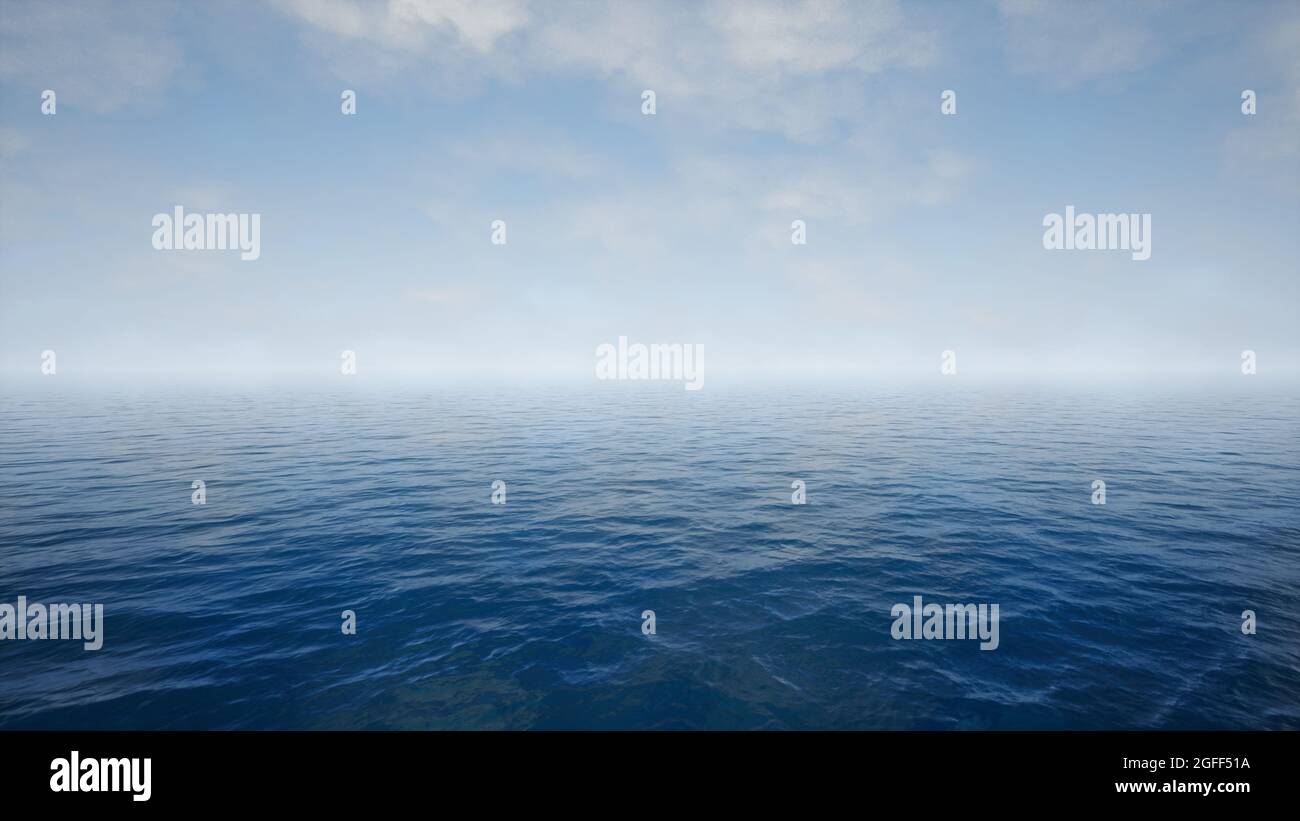 Rendering 3D acqua Oceano Naturale e cielo nuvoloso sfondo Foto Stock