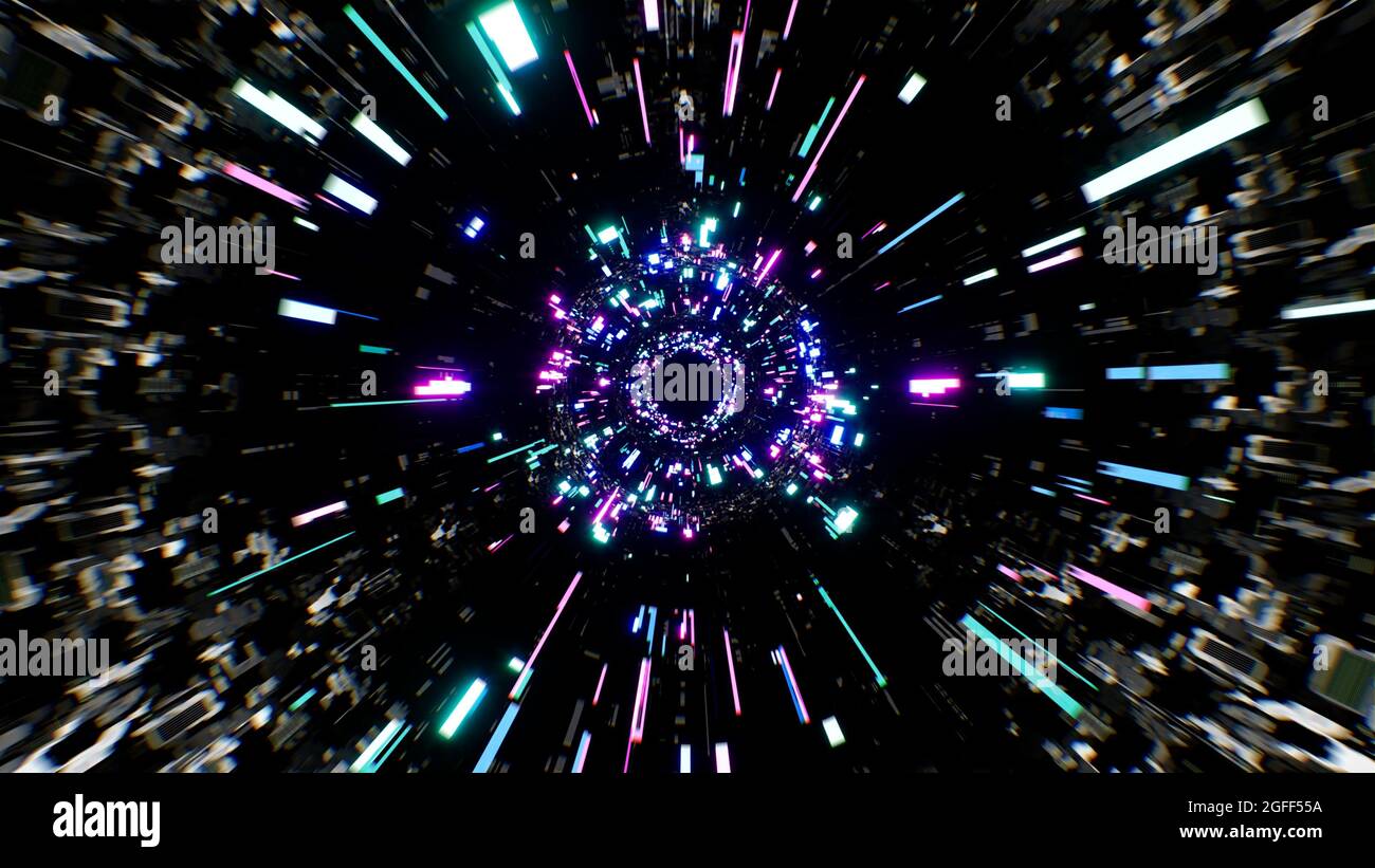 Tecnologia brillante Schema particelle di neon sfondo Foto Stock