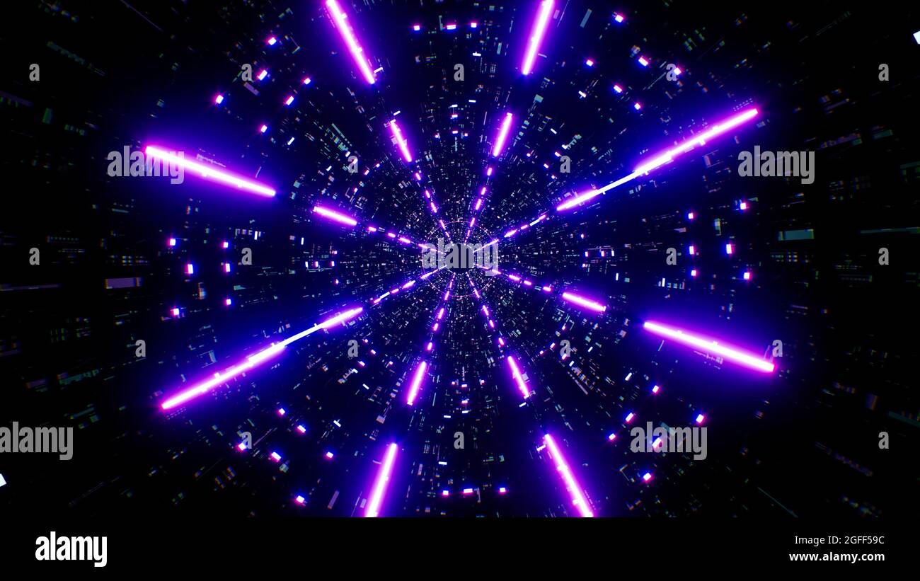 Fascio luminoso viola sullo sfondo del modello tecnico Foto Stock