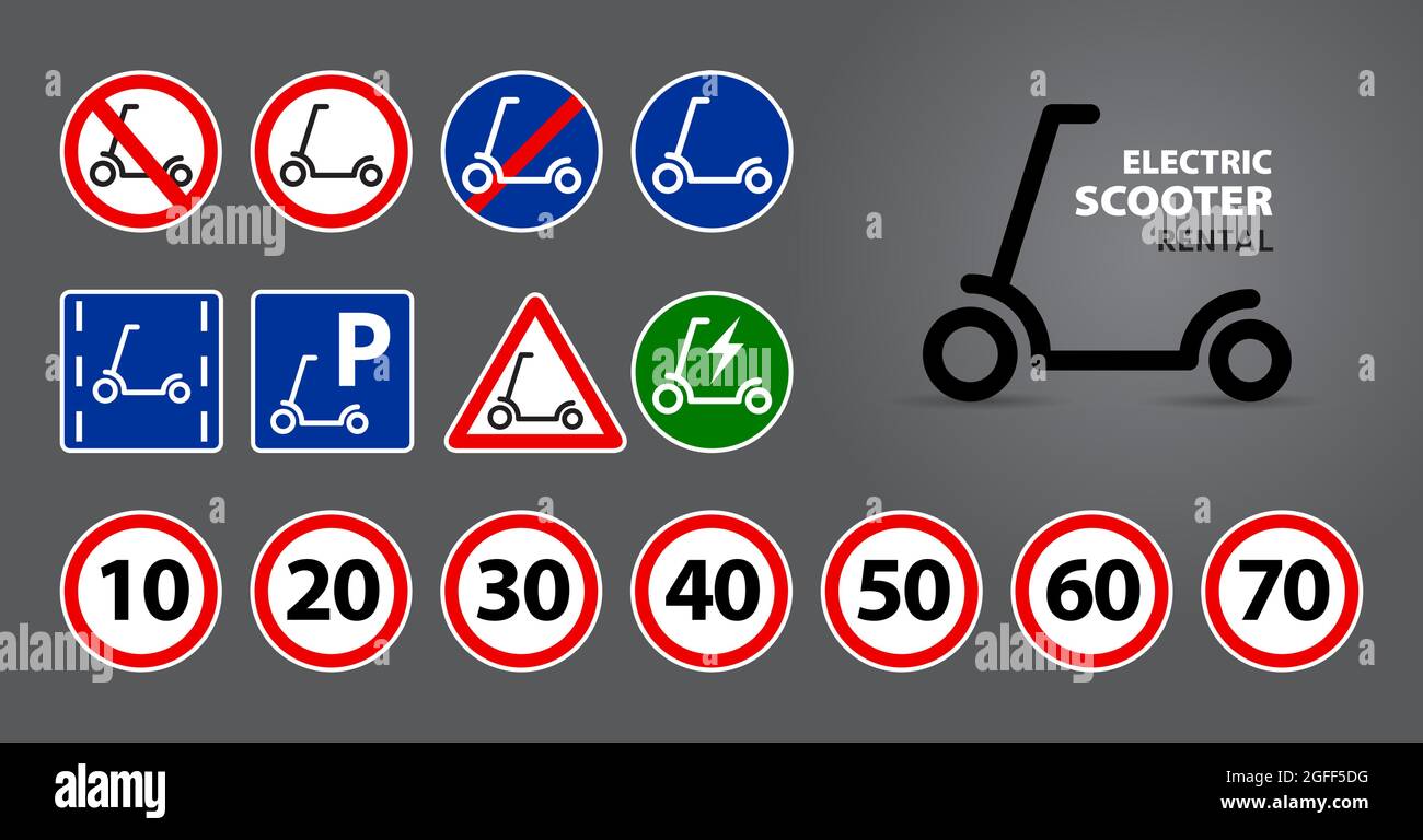 set di cartelli stradali, puntatori per scooter Illustrazione Vettoriale