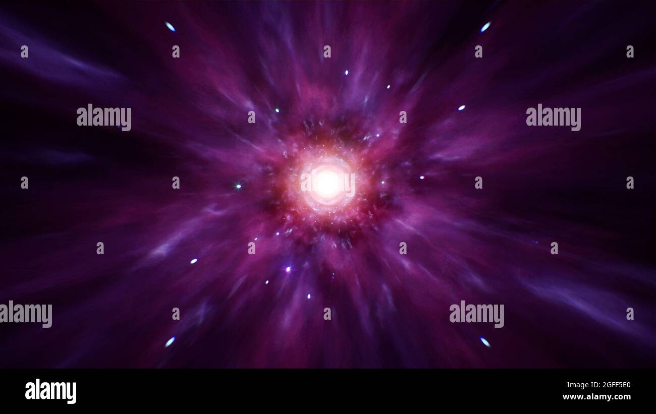 Stella rosa al neon brillante nello spazio Galaxy Foto Stock