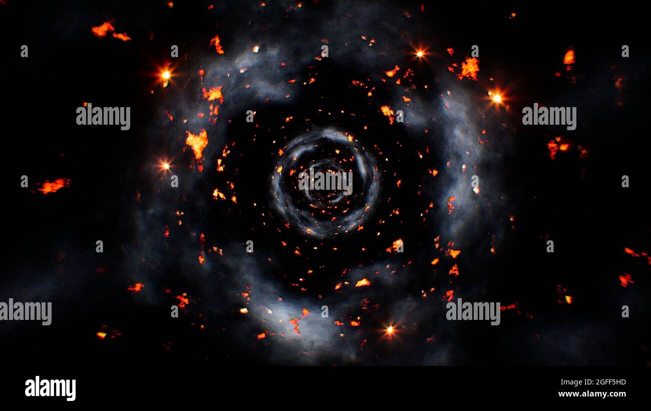 Particelle di fumo a spirale e di scintilla di fuoco sfondo Foto Stock