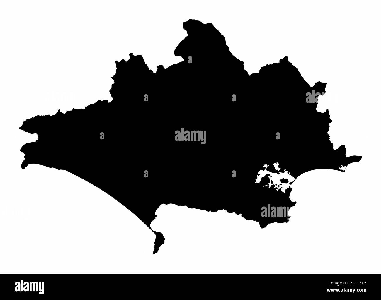Dorset contea scuro silhouette mappa isolato su sfondo bianco, Inghilterra Illustrazione Vettoriale