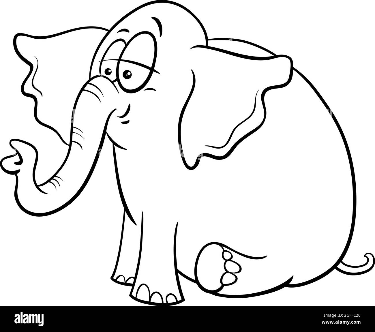 Illustrazione di cartoni animati in bianco e nero di carino bambino elefante fumetto animale carattere colorare pagina del libro Illustrazione Vettoriale