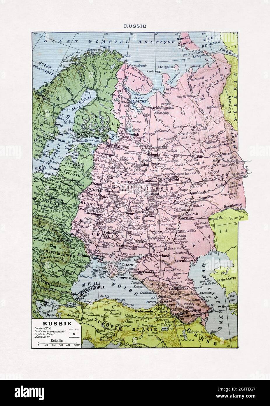 Vecchia mappa della Russia stampata in un dizionario francese nel 1889. Foto Stock