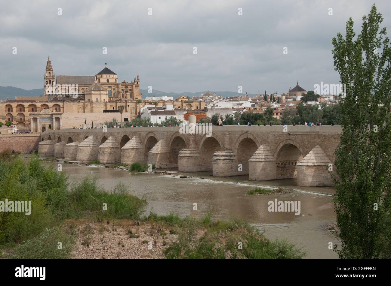 Il Ponte Romano sul Fiume Guadalquivir e la Moschea-Cattedrale di Cordova, Cordoba, Provincia di Cordova, Andalusia, Spagna Foto Stock