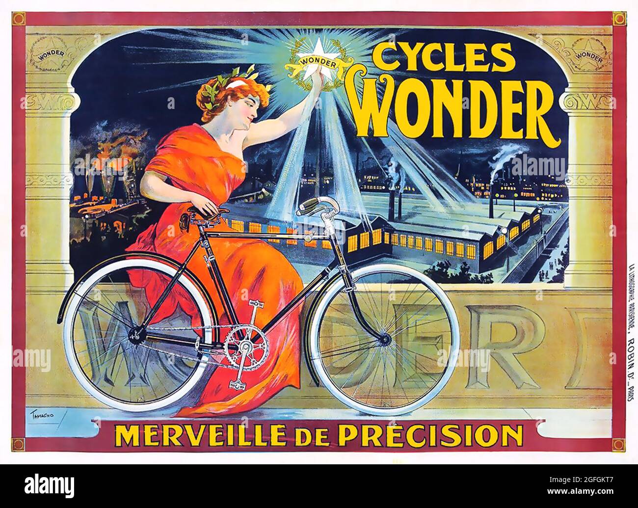 Fare clic sul poster della bicicletta francese d'epoca "Cycles Wonder", anni '10 Foto Stock