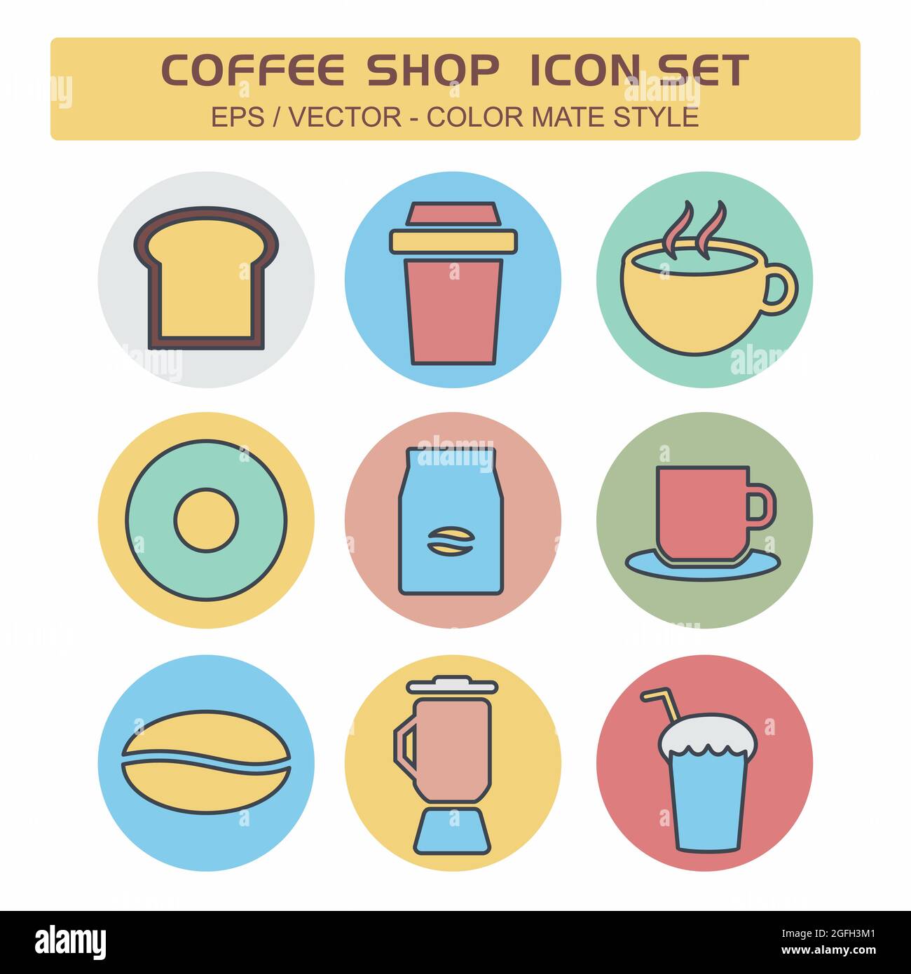 Set Icon Vector of Coffee Shop - Color Mate Style - Simple Illustration, Editable Stroke, Design template Vector, Buono per stampe, poster, pubblicità Illustrazione Vettoriale