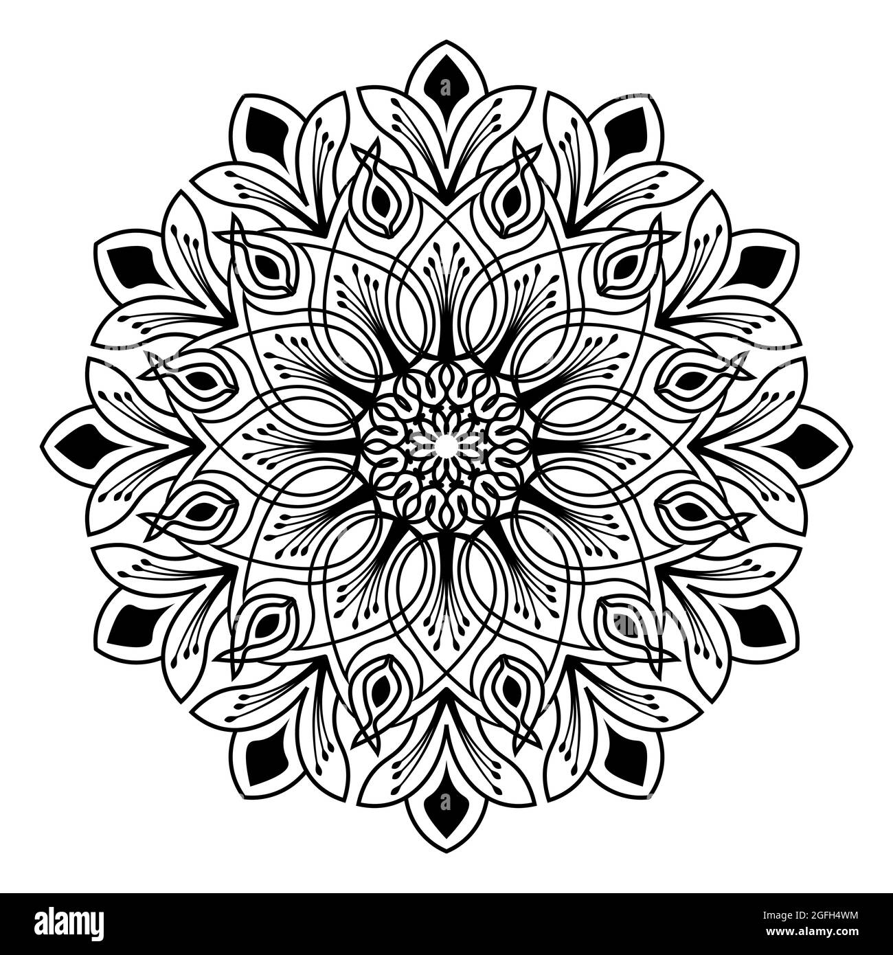 design arabo mandala di silhouette motivo floreale decorativo per adulti musulmani Illustrazione Vettoriale