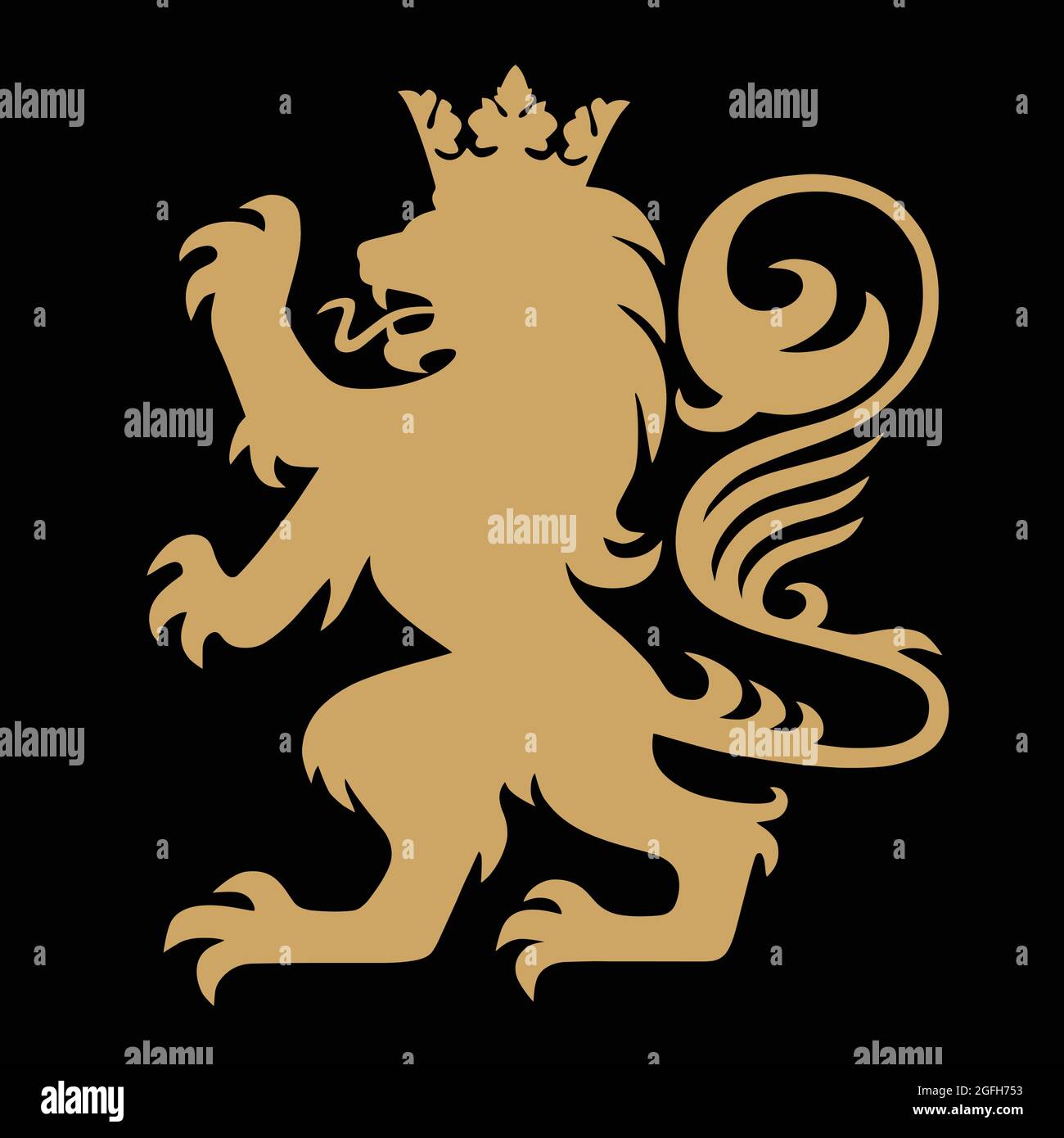 Araldica con modello con logo a corona e leone d'oro Vector Illustrazione Vettoriale