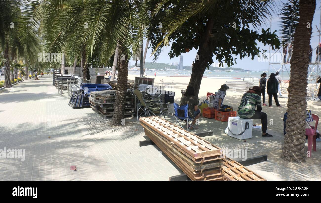Allestimento costruzione del Festival della Musica di Pattaya Maggio 2019 Beach Road Pattaya Thailandia Foto Stock