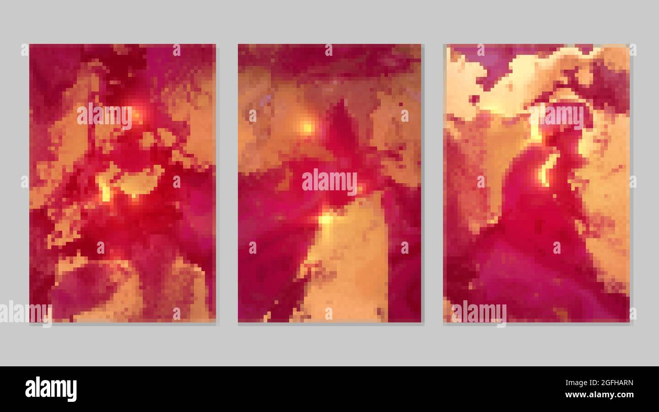 Set di sfondi astratti in magenta e oro con texture in marmo e brillare glitter Illustrazione Vettoriale