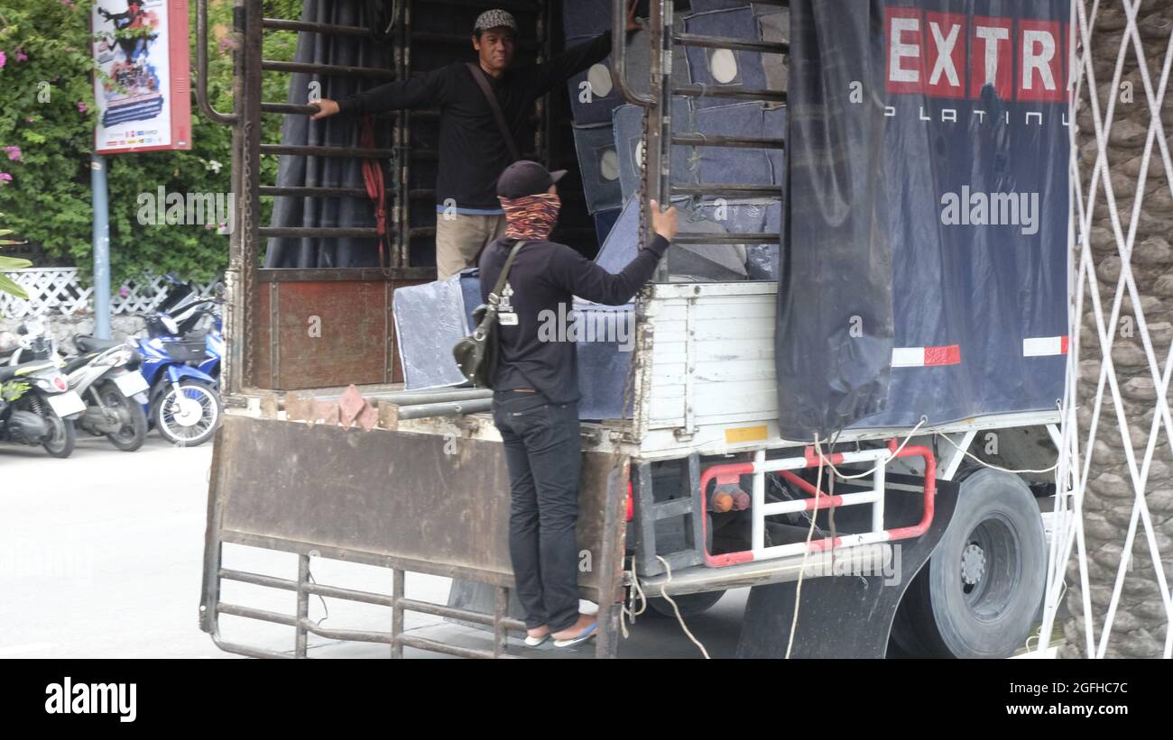 Allestimento costruzione del Festival della Musica di Pattaya Maggio 2019 Beach Road Pattaya Thailandia Foto Stock