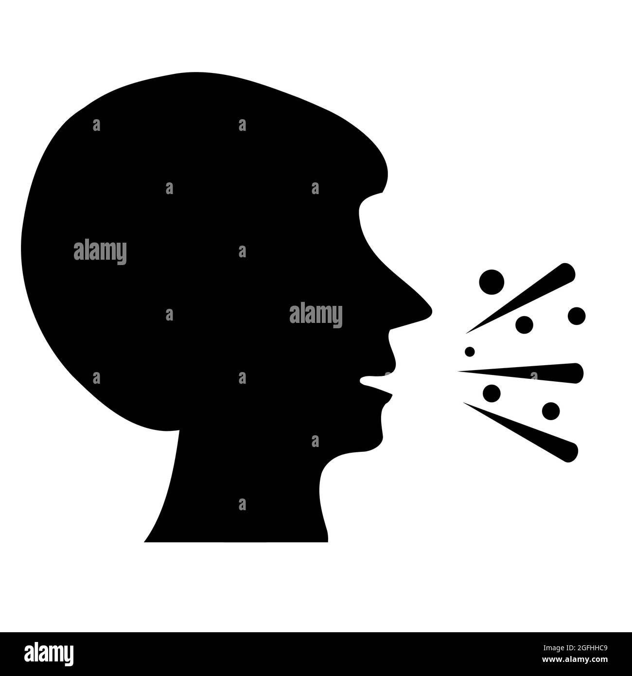 Icona tosse su sfondo isolato. Flemma in gola segno. Starnuti simbolo. stile piatto. Foto Stock