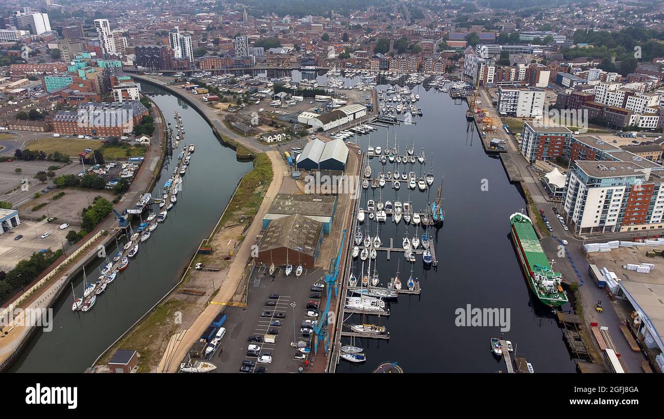 Una foto aerea del Wet Dock di Ipswich, Suffolk, Regno Unito Foto Stock