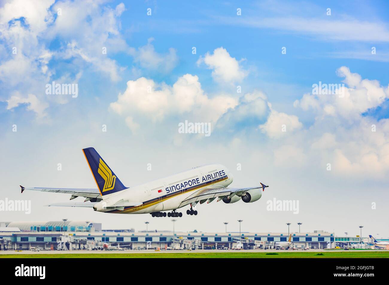 Singapore, Singapore - 28 novembre 2011: Volo Singapore Airlines all'Aeroporto di Changi. Foto Stock