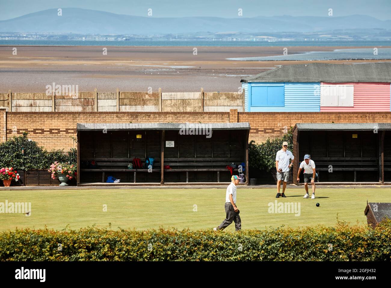 Fleetwood Lancashire città costiera Marina bowling verde sul fronte spiaggia Foto Stock