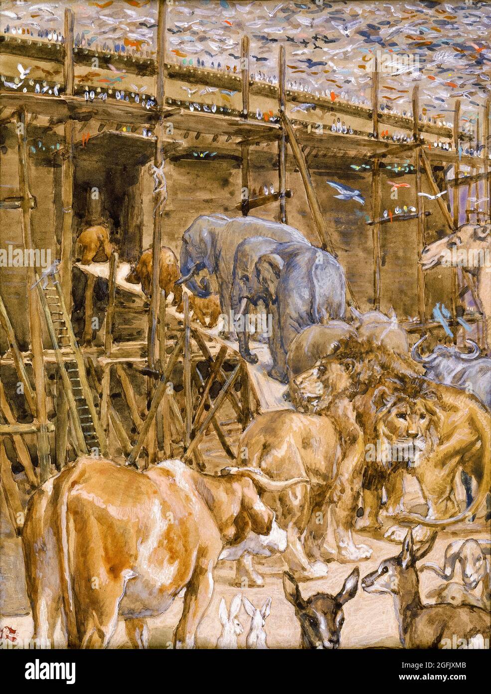 Arca di Noè, gli animali entrano nell'Arca, dipingendo da Jacques Joseph Tissot, (James Tissot), 1896-1902 Foto Stock