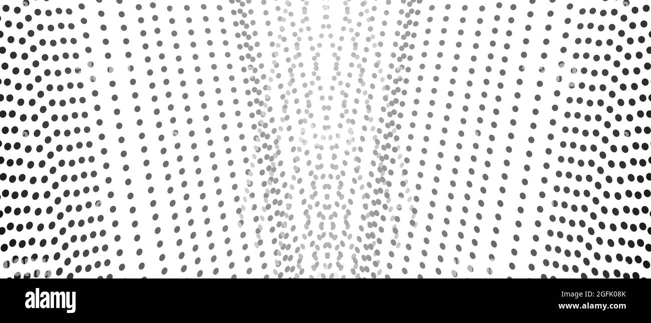 Strisce simmetriche di nero, punti grigi, sfondo bianco. Linee tracciate dritte. Modello monocromatico vettoriale. Tecnologia astratta op art design. EPS10 Illustrazione Vettoriale