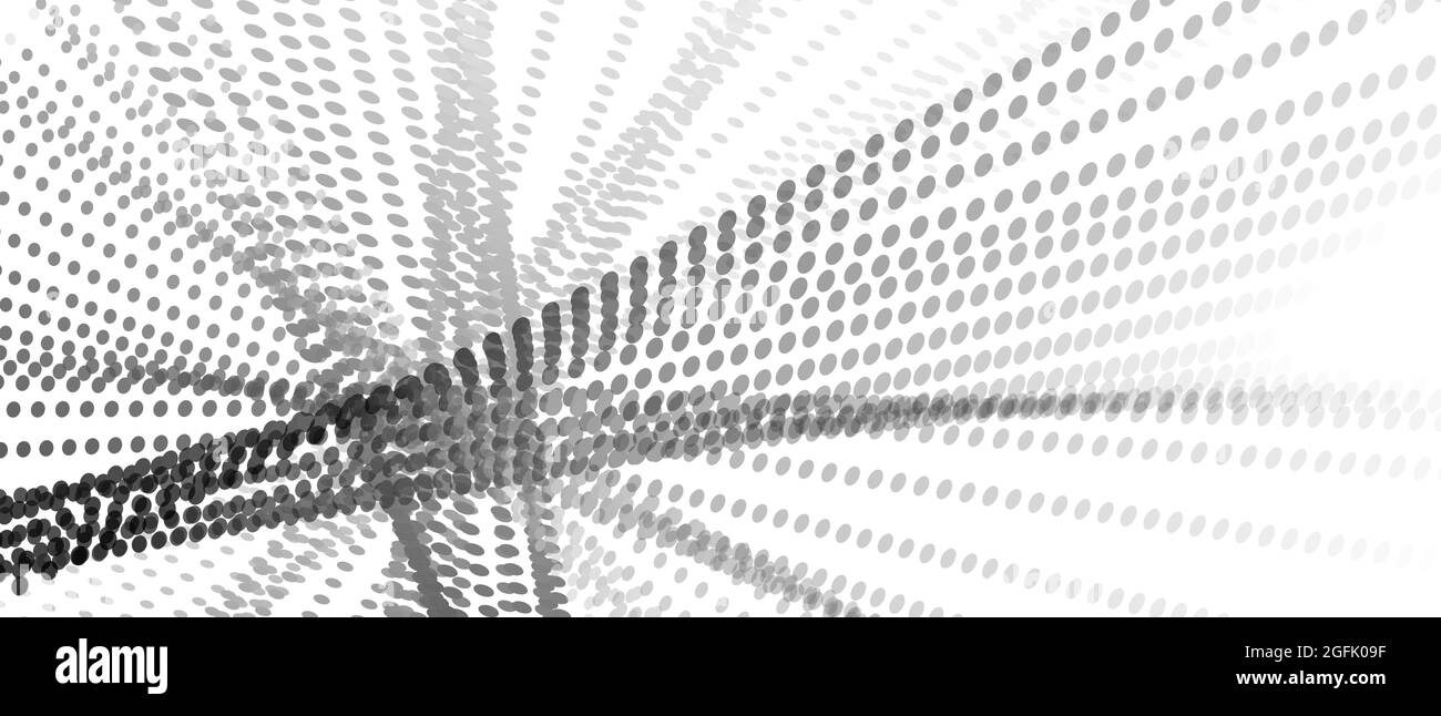 Strisce diagonali di punti neri e grigi. Linee punteggiate dritte, sfumatura. Sfondo bianco. Modello monocromatico vettoriale. Techno op art design. EPS10 Illustrazione Vettoriale