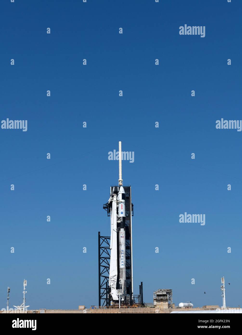 Stati Uniti, Florida, Kennedy Space Center, 2021/04/22: Un Falcon 9 Crew Dragon pronto per il lancio di Crew 2 sul pad di lancio 39A con l'astronauta ESA A. Foto Stock