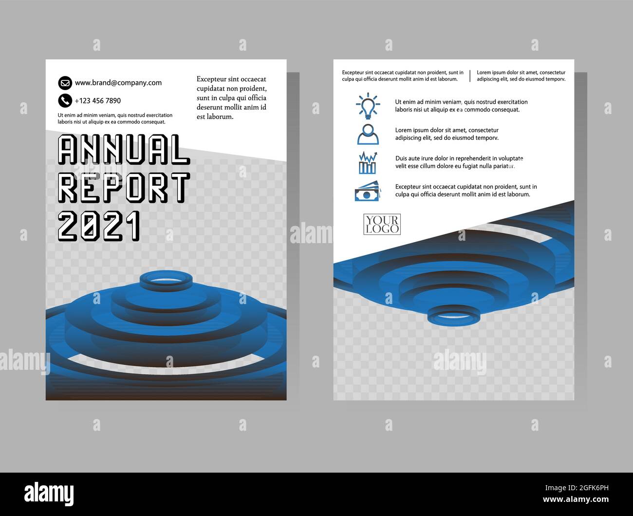 Modelli di report annuali. Brochure geometria, volantino formato A4, modello copertina libro. Disegno vettoriale astratto. Presentazione del layout del foglio illustrativo in formato A4. Illustrazione Vettoriale