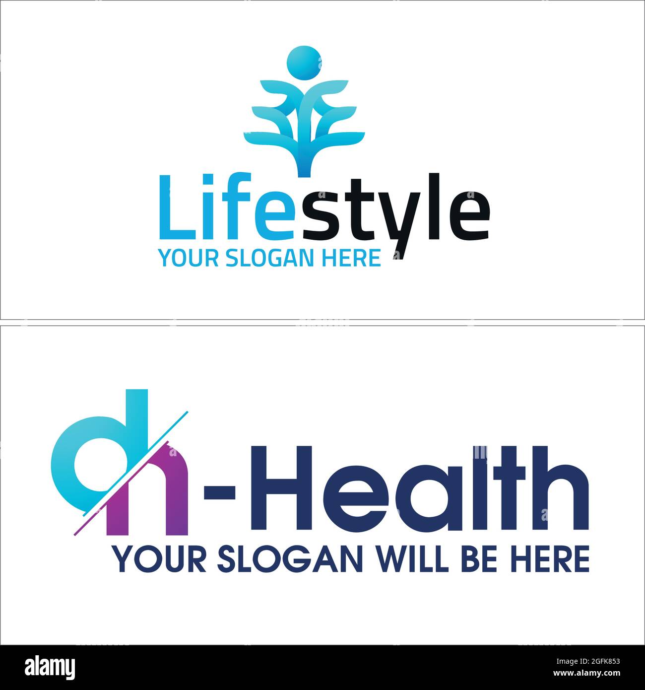 Blu umano e lettera dh wellness salute logo design Illustrazione Vettoriale