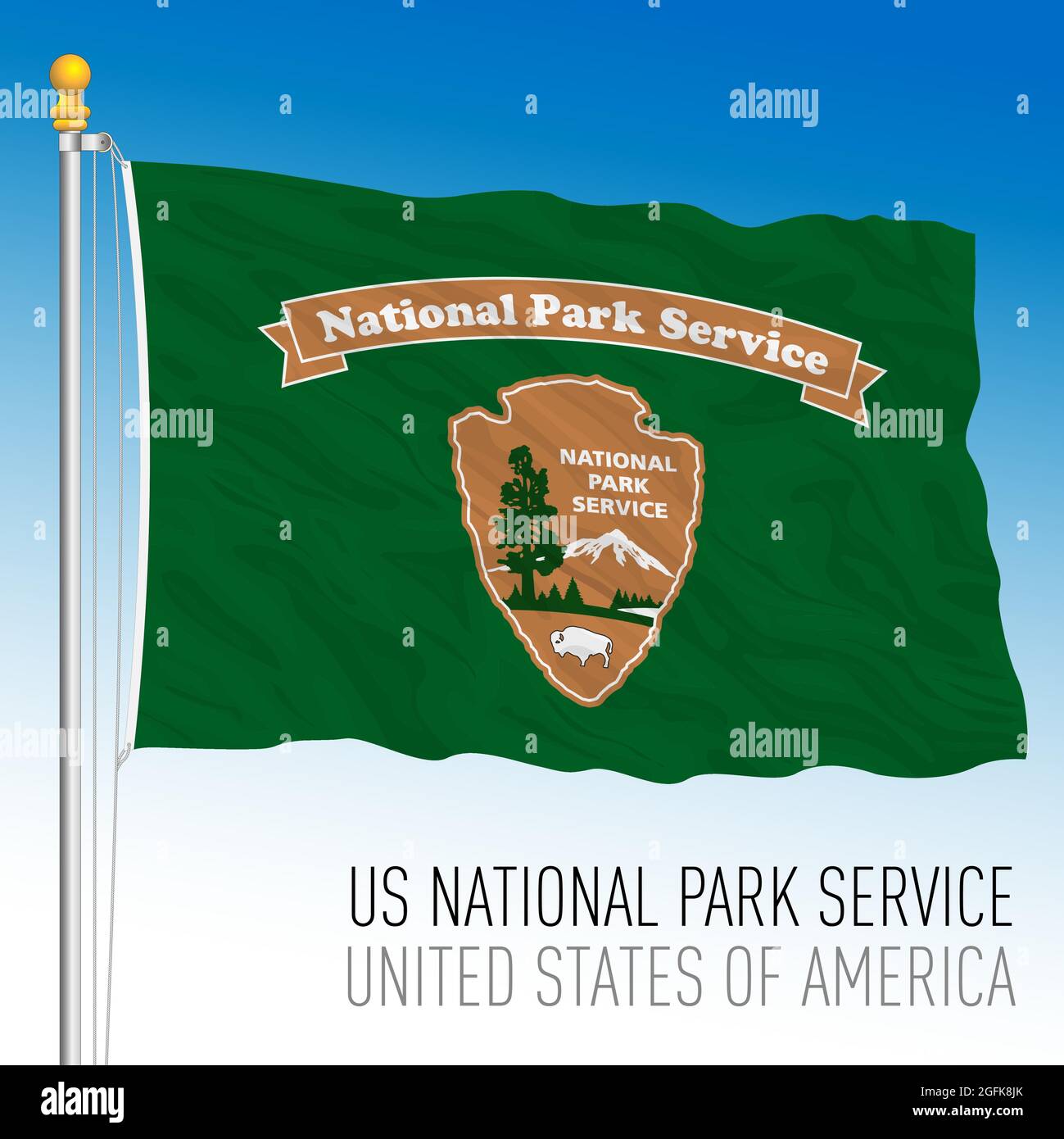 US National Park Service flag versione verde, Stati Uniti d'America, illustrazione vettoriale Illustrazione Vettoriale