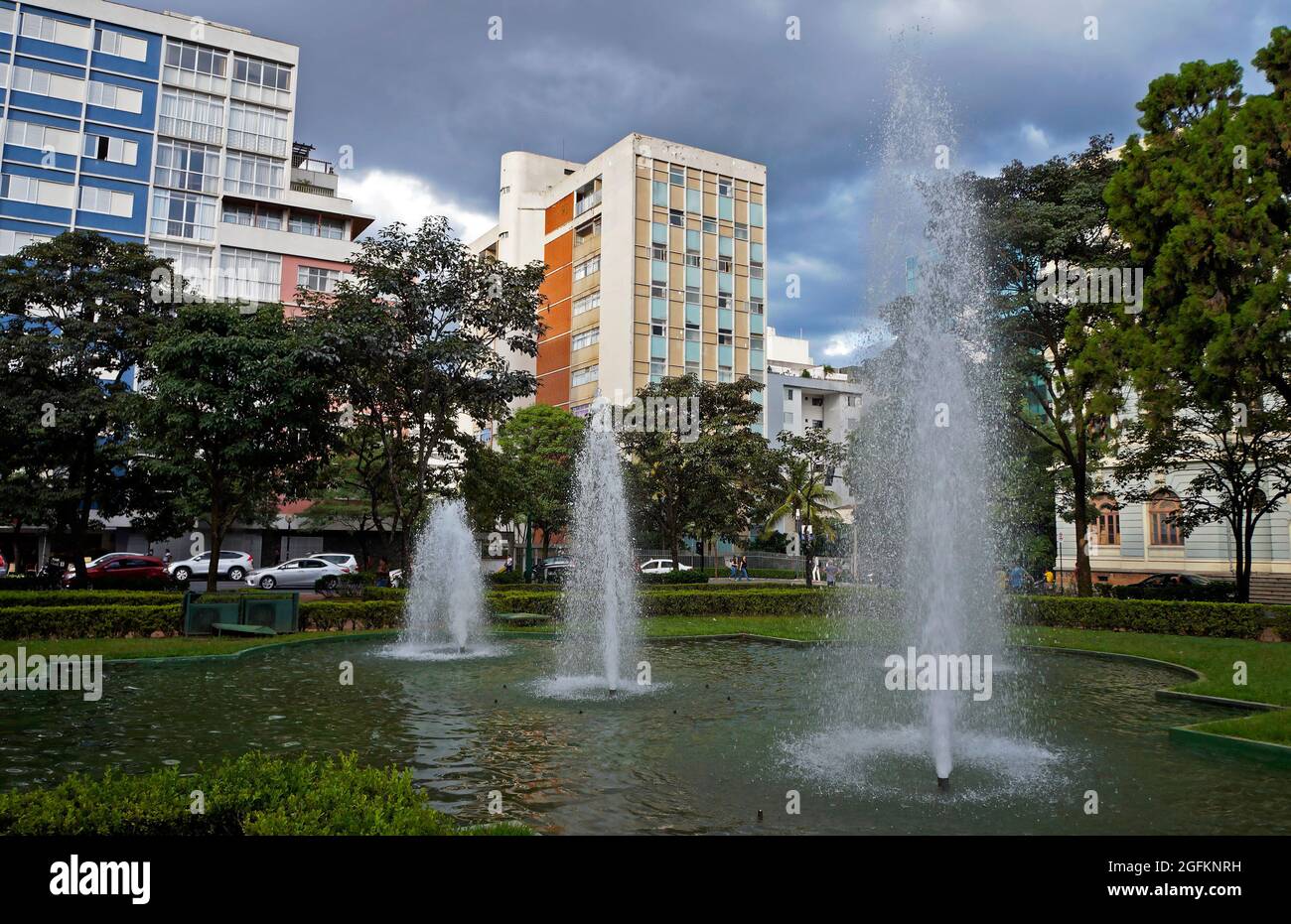 Fontana sulla piazza di Belo Horizonte, Minas Gerais, Brasile Foto Stock