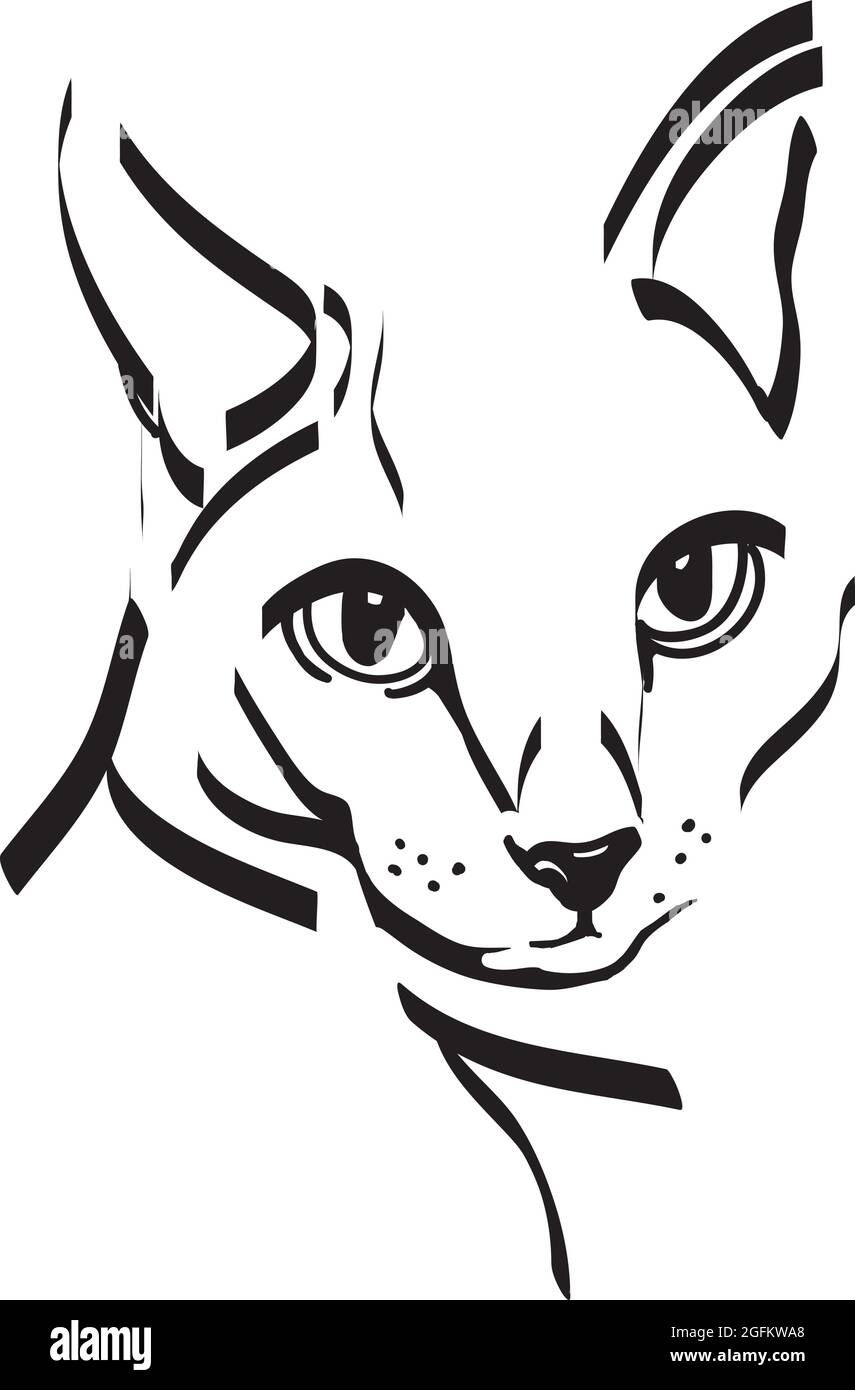 Cat ritratti immagini in stile minimalista, linea semplice, il volto di un gatto nero, vettoriale l'immagine di un gatto volto, gatto, ritratto Illustrazione Vettoriale